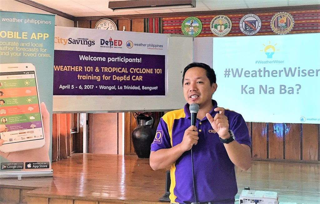 #WEATHERWISER KA NA BA?: City Savings Bank Regional Business Head for Northern Luzon Marson Senica shares his key takeaway at the conclusion of Weather 101 and Tropical Cyclone 101 training for DepEd CAR last April 5-6 in Wangal, La Trinidad, Benguet.