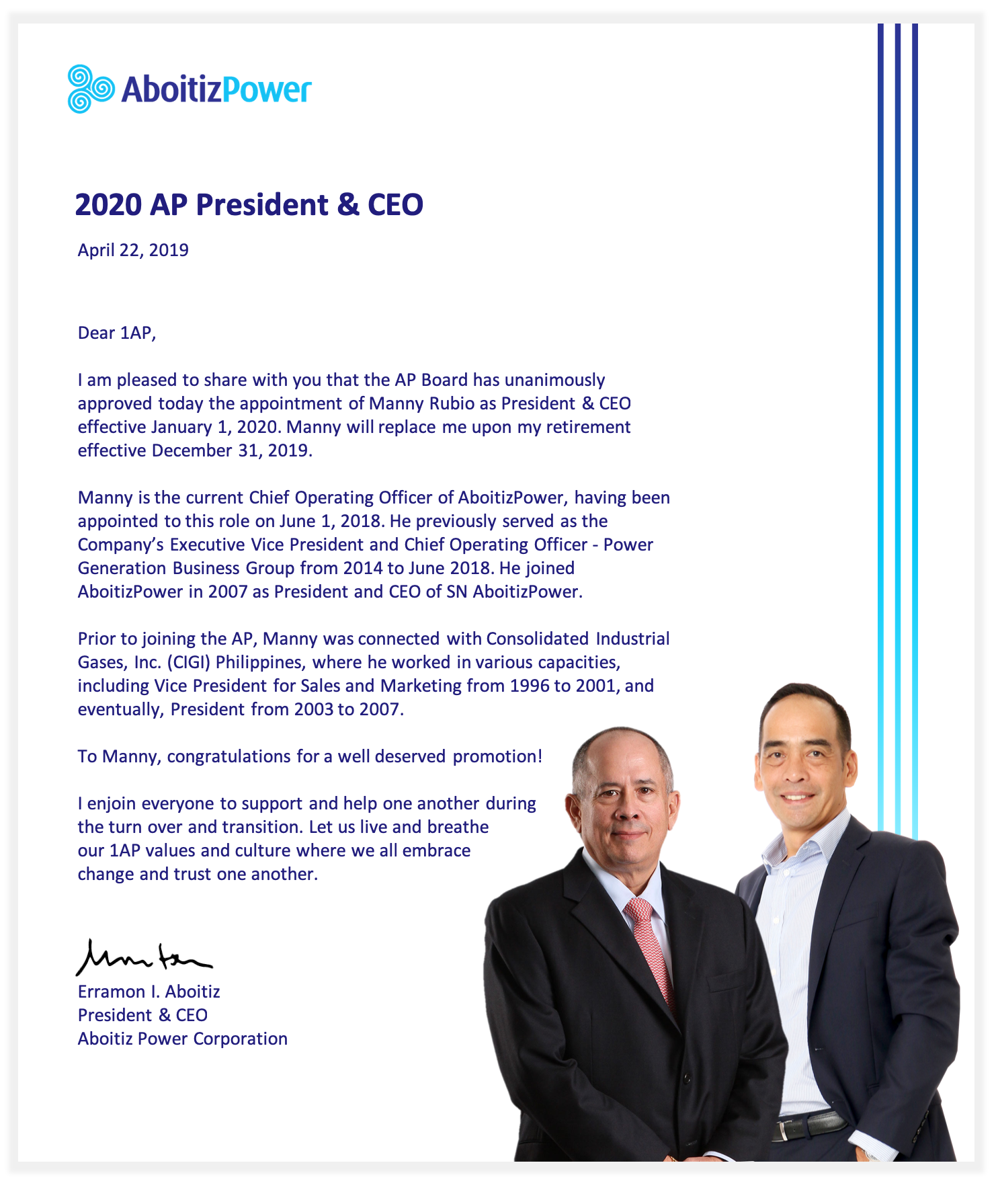 EIA Message - 2020 AP President & CEO
