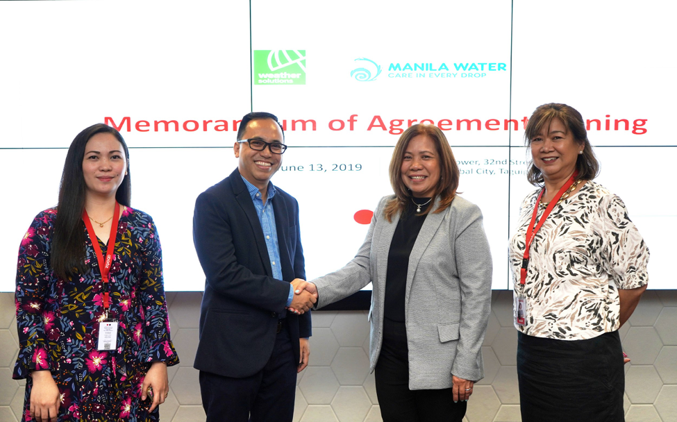 Weather for Water Utility Efficiency. (From L-R) Weather Solutions Product Development Officer Melanie Tabuena, Weather Solutions President Jojo Marasigan, Manila Water Chief Information Officer and General Manager Liwayway Sevalla, and Aboitiz Foundation First Vice President and Chief Operating Officer Maribeth Marasigan during the MOA Signing held at NAC Tower, Bonifacio Global City, Taguig.