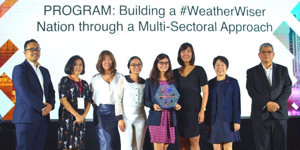 The WeatherPhilippines Team, representing its other stakeholders that continuously assists the non-profit group in building a #WeatherWiser Nation, during the awarding for the finalists of the Outstanding CSR Collaboration Projects category