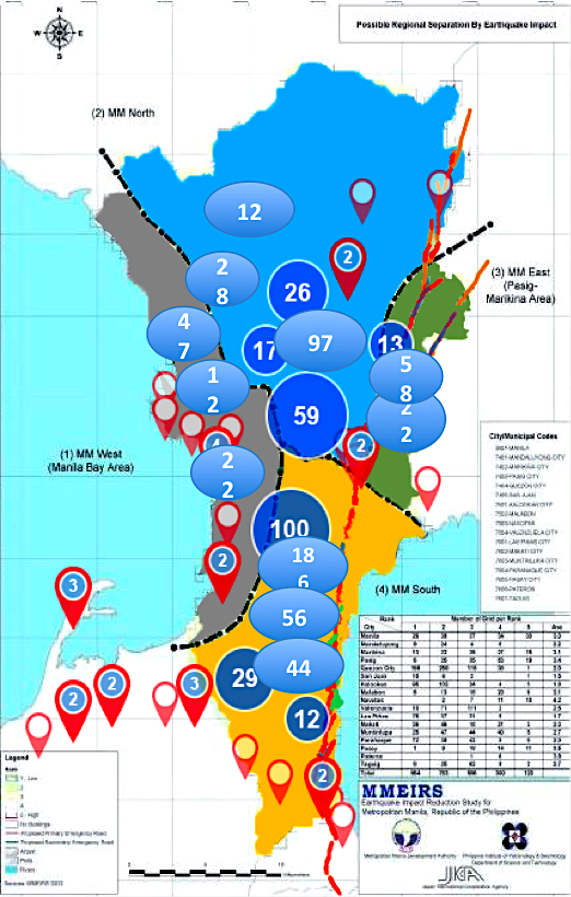 NCR TEAM MEMBER LOCATIONS. This map divides Metro Manila into quadrants, with pegs indicating the number of Aboitiz Group TMs and TLs in a given area.