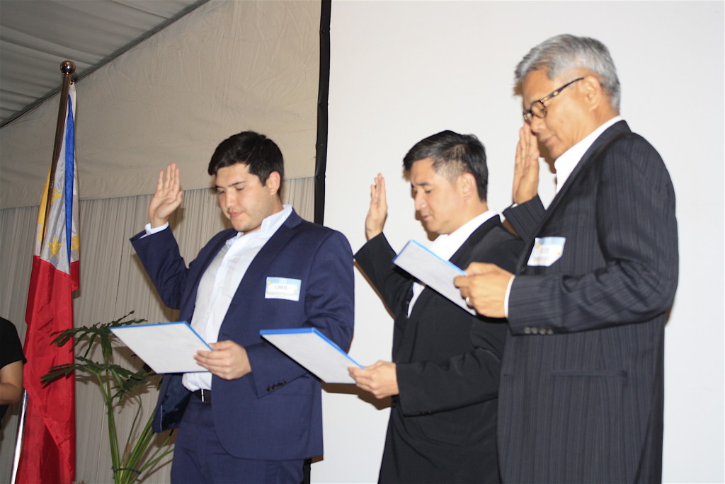 A PLEDGE OF BUILDERS. (From left) Christopher Imperial of Icon Equipment Solutions Phils., Kits Chuidian of Aboitiz Construction, and Alex Cureg of New Transcend Construction represent their companies as new members of PCA.